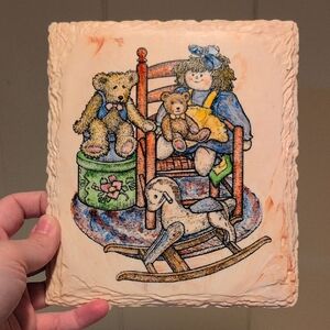 Vintage Style Wall Art with Teddy Bears and Rocking Horse